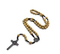 COLORFUL BLING Rosario cattolico intrecciato fatto a mano con perline collana con ciondolo a forma di crocifisso di Gesù per uomini donne preghiera religiosa gioielli prima comunione regali, Legno