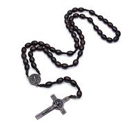 COLORFUL BLING Rosario cattolico intrecciato fatto a mano con perline collana con ciondolo a forma di crocifisso di Gesù per uomini donne preghiera religiosa gioielli prima comunione regali, Legno
