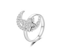 COLORFUL BLING Simpatico anello fidget spinner a forma di farfalla, luna, stella, per ansia, da donna, regolabile, aperto, con zircone cubico, impilabile, per alleviare lo stress, meditazione, idea