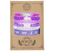 COLORFUL BLING WWJD - Set di braccialetti a croce da donna, con scritta in lingua inglese "What would Jesus Do - Braccialetto in corda intrecciata", gioielli cristiani, Misura unica, Lega di acciaio