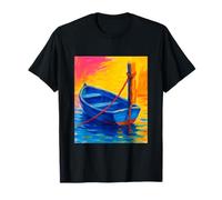 Colorful Boat Tramonto Spiaggia Oceano Vivace Mare Costiera Estate Maglietta