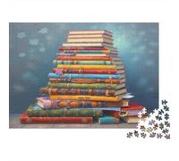 Colorful Book Pile 1000 Piece Fun Present: Colorful Books Staircase for Adults & Kids Activity for Home Gift 70x50cm/1000pcs