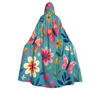 Colorful-Butterflies-Flowers - Mantello con cappuccio da strega, costume di Halloween con cappuccio