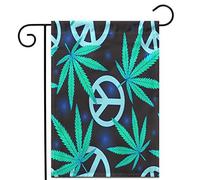 Colorful Cannabis Leafs And Peace Symbol On Blak Green Bandiera Da Giardino Resistente Alle Intemperie Bandiera Colore Vivido Flag Per Festival Portico Prato 30X45Cm