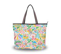 Colorful Cartoon Amusement Park tessuto di seta con cerniera borsa a tracolla tote borse riutilizzabili per le donne spalla