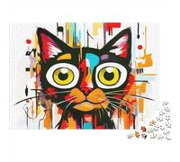 Colorful Cat Art 100% Recycled Cardboard Graffiti Big Eye Cat 1000 Piece Puzzle for Adults The Impossible Challenge 70x50cm/1000pcs
