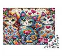 Colorful Cat Art 1000 Pezzi Puzzle Divertente Decorazione Per La Casa Patterned Cats with Hearts Puzzle Stimolare La Creatività Per Regali 52x38cm/1000pcs