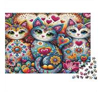 Colorful Cat Art 1000 Pezzi Puzzle Divertente Regali Di Festa Patterned Cats with Hearts Puzzle Sfide Divertenti Per Regali 52x38cm/1000pcs