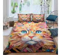 Colorful cat faceSet Di Copripiumino ultra microfibra 3 Pezzi stampa 3D con cerniera Abstract geometric art copripiumino con federe traspirante ultra morbido for ragazze Single（140x200cm）
