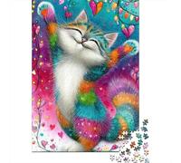 Colorful Cat Joy 1000 Pezzi Cartone Rainbow Kitten with Hearts Puzzle Per Adulti Incastro Preciso Anti-stress Ecologico Cartone Resistente 52x38cm/1000pcs
