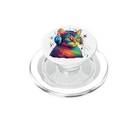 Colorful Cat portrait Art Headphones Music Lover Graphic PopSockets PopGrip per MagSafe