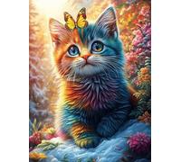 Colorful Cat with A Crown in A Flower Garden Puzzle 300 Pezzi Per Neonati E Bambini Science Fiction Magical Dream Cartone Atossico Resistente Difficoltà Bassissima Per Attività Educative A Casa Quali