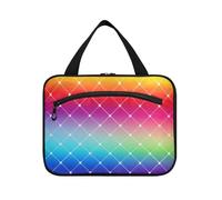 Colorful Check Pattern Hanging Toiletry Bags per Viaggiare Donne con Gancio Designer Necessities Borse per articoli da toeletta Womens Gym estuches para maquillaje, Motivo a quadri colorati, L, casual