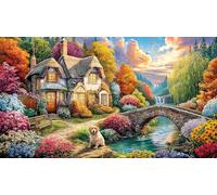 Colorful-cottage-by-a-stream-in-autumn Puzzle 1000 pezzi Carta riciclata Estremamente difficile Idea regalo perfetta per adulti Sfida di gioco educativo 38x52/1000 pezzi