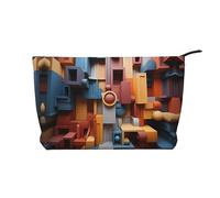 Colorful Cube Space - Borsa cosmetica da donna in velluto a coste, portafoglio portatile con cerniera, adatta per viaggi e conservazione quotidiana di cosmetici, nero, taglia unica