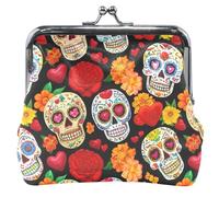 Colorful Day Dead Sugar Skulls personalizzato carino portamonete da donna in pelle fibbia bacio serratura piccola borsa cambiamento