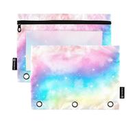 Colorful Designs Dreamy Starry Night - Borse per matite con chiusura lampo con finestra trasparente e organizer in vari colori per 3 cartelle tascabili per riporre forniture scolastiche