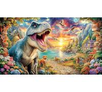 Colorful-Dinosaur-Splash-Art 1000 pezzi Gioco stimolante Puzzle per adulti Carta riciclata Gioco familiare divertente & stimolante per relax, creatività e regali 38x52/1000 pezzi