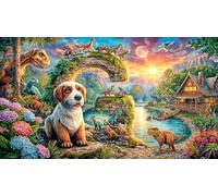 Colorful-dinosaurs-in-a-vibrant-jungle-scene Carta riciclata Puzzle 1000 pezzi Idea regalo perfetta Giochi educativi per donne e uomini Bellissimo puzzle decorativo 38x26/1000 pezzi
