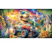 Colorful-dinosaurs-in-a-vibrant-prehistoric-jungle 1000 pezzi Puzzle per donne e uomini Carta riciclata Sfida di gioco educativo Gioco stimolante Bellissimo puzzle decorativo 38x26/1000 pezzi