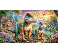 Colorful-dinosaurs-in-prehistoric-jungle 1000 pezzi Puzzle per adulti e bambini di 12+ anni Estremamente difficile Idea regalo perfetta Carta riciclata 38x26/1000 pezzi