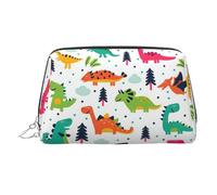 Colorful Dinosaurs1 - Grande organizer per trucchi con stampa di dinosauri, versatile, con chiusura sicura a cerniera, per donne, Argento, One Size