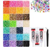 Colorful DIY Resin Rhinestone Kit, 32000 Pcs Multicolor Bedazzler Kit with Rhinestone, 3-5mm Gems for Bedazzling Kits, Include Storage Box Tool, Bedazzle Kits for Nail, Diamond Art, Clothes (28,4MM)