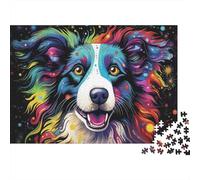 Colorful Dog Portrait Colourful Vibrant Border Collie 1000 Pieces Jigsaw for Adults The Impossible Challenge Brain Development 52x38cm/1000pcs