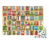 Colorful Doors Collage 1000Pc Puzzle for Adults: Colorful Apartment Building for The Whole Family Women, Gifts for Men 70x50cm/1000pcs