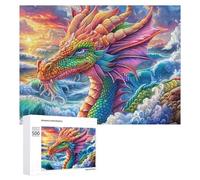 Colorful Dragon Head over Crashing Waves Puzzle 500 Pezzi Per Anziani Attività Cognitiva Coinvolgimento Mentale Regalo Per Festività 500 PCS