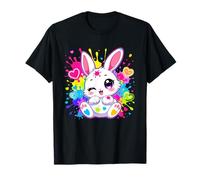 Colorful Easter Bunny Carino Kawaii Paint Splash Maglietta