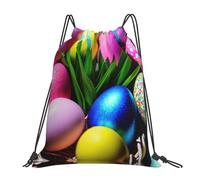 Colorful Easter Eggs Print Tasche con Coulisse Sacca con Cordoncino Moda Unisex Borsa Sportiva per Vacanze Donna Spiaggia 36X42Cm