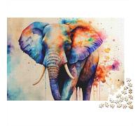 Colorful Elephant Art Colourful Splash Art Elephant 1000 Pieces Jigsaw for Adults The Impossible Challenge Brain Development 38x26cm/1000pcs
