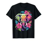 Colorful Elephant Floral Tropical Art Flowers Boho Color Art Maglietta