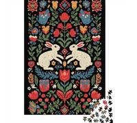 Colorful Floral Rabbit Pattern Jigsaw Puzzle Impossibili 1000Pcs Decorazione Per La Casa. Rilassamento E Intelligence Per Adulti E Ragazzi Da 14 Anni 70x50cm/1000pcs