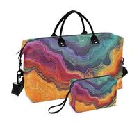 Colorful Flow Glow - Borsone da viaggio oversize da portare con sé durante la notte, borsa da palestra con tracolla regolabile per trekking, set da 2 pezzi, Flusso luminoso colorato, 1 size