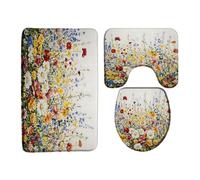 Colorful Flower Meadow Botanical Rustic Spring Flower Wildflower Set Di Tappetini Da Bagno 3 Pezzi Antiscivolo Tappetino Da Bagno Assorbente Tappeto Con Profilo A U Per Doccia La Casa Toeletta
