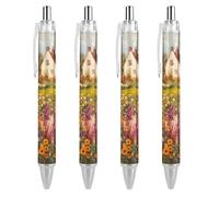 Colorful Flowers Garden Penna a sfera a rullo retrattile Inchiostro blu 0,5 mm Penna a punta fine Forniture per ufficio 4 pezzi