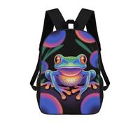Colorful Frog Illustration on Black Background Zaini Stampati in 3D Per Bambini, Zaini Scolastici, Borse Scolastiche, Zaini Alla Moda Per Ragazzi, Studenti Delle Scuole Elementari E Medie 17inch