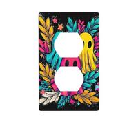 Colorful Ghost On Flower Leaves Outlet Cover Interruttore Luce Copertura Decorativo 1 Gang Wall Plate per Cucina Camera Bagno Dimensioni 7x11.4cm
