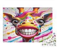 Colorful Giraffe Smile 1000Pc for Adults Gifts: Grinning Rainbow Cow Educational Game Challenge & Brainteasing Activity 52x38cm/1000pcs
