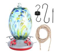 Colorful Glass Hummingbird Water Feeder, Hand Painted Hanging Bird Feeding Tool with Perch for Garden Courtyard, Outdoor Bird Supplies & Patio Decor (158 characters) (Q2)
