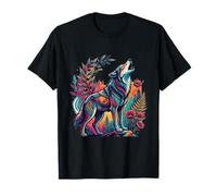 Colorful Howling Wolf Boho Psychedelic Nature Art Maglietta