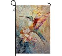 Colorful Hummingbird And Water Lily Flowers, Vibrant Spring Summer Bandiere Verticale Durevole Bandiera Da Giardino Robuste Bandiere Per Cortile Interno Prato 30X45Cm