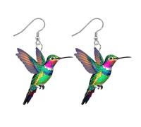 Colorful Hummingbird Earrings - Bird Lover Dangle, Acrylic 2d Hummingbirds Earring Lightweight Vivid Style | Suitable for Women Daily Outfit Celebration Event Nature Theme Accessory