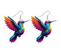Colorful Hummingbird Earrings - Bird Lover Dangle, Acrylic 2d Hummingbirds Earring Lightweight Vivid Style | Suitable for Women Daily Outfit Celebration Event Nature Theme Accessory