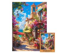 Colorful Italian Coast Puzzle | Romantic Wooden Jigsaw of Mediterranean Village by The Sea | Floral Summer Art Puzzle | Coastal Gift (XXL-1000PIECES)