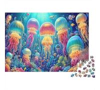 Colorful Jellyfish Sturdy Paper Jellyfish in Glowing Underwater World Jigsaw Puzzle Mind Stimulating Stress Relief 38x26cm/1000pcs