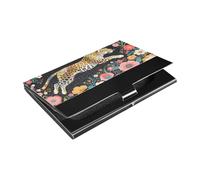 Colorful Leopard and Flowers Art Deco Slim custodia porta biglietti da visita con pelle e acciaio inossidabile copertura della carta di credito per uso di riunioni di lavoro