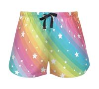 Colorful Line Funny Stars Pattern Women's Lounge Shorts Pajama Bottoms Yoga Sports Elastic Waist Drawstring,S